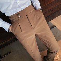 Suits Details, Trousers Men Formal, Men's British Style, High Waist Trousers, White Clothing, Spring Suit, Business Casual Work