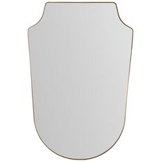 a white mirror with gold trim on the bottom and an oval shape in the middle