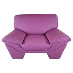 a purple chair sitting on top of a white floor