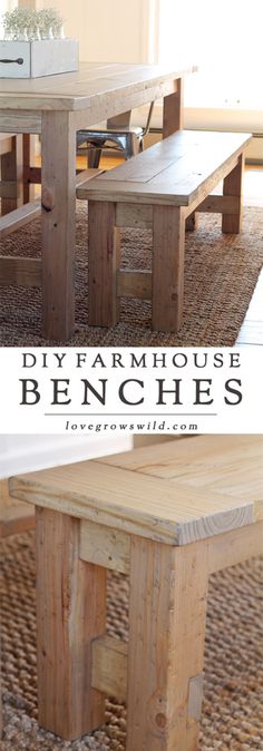 the diy farmhouse table bench is made out of pallet wood and has been turned into a coffee table