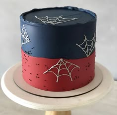 there is a cake with spider webs on it