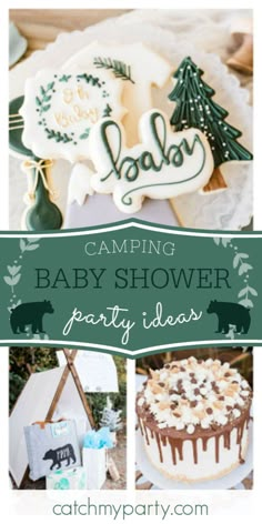 camping baby shower party ideas including cookies, cakes and desserts