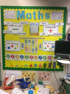 a bulletin board with lots of different items on it and a computer monitor in the background