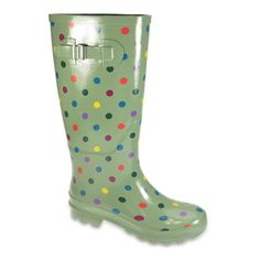 Spotted! Youll be prepared for the rainy weather in these Time and Tru Rain Boots! The upper is a flexible rubber shaft with cute polka dot print and buckle strap for added adjustment. An EVA sock helps provide extra comfort when youre on the move going from puddle to puddleperfect for morning commutes or a weekend shower! Exclusively at Walmart. Size: 7.  Color: Green.  Gender: female.  Age Group: adult. Green Rain Boots For Rainy Season, Green Boots For Rainy Season, Rainy Weather, Polka Dot Print, Dot Print, Rubber Rain Boots, Rain Boots, Gender Female, Polka Dot