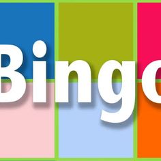 the word bingo is written in white on top of multicolored squares with different colors