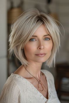 45 Trendy Short Layered Haircuts For Women: Chic, Easy &Amp; Versatile 2024 16 Medium Short Layered Hair, Short Bleached Hair, Summer Hair Trends, Layered Haircuts For Women, Short Hair Lengths, Chin Length Hair, Edgy Short Hair, Haircuts For Fine Hair