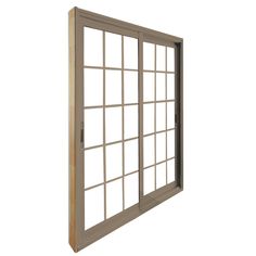 an image of a window with black frame and wood trims on the bottom half