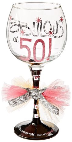 Fabulous at 50 wine glass. See more 50th birthday gag gifts and party ideas at www.one-stop-party-ideas.com Fabulous At 50, Happy Birthday Wine, 50th Birthday Gag Gifts, Birthday Wine Glasses, Birthday Wishes For Mom, Birthday Wine Glass, Survival Kits