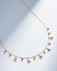 Suzanne Kalan Bold Rainbow Sapphire Cascade Necklace in 18k yellow gold Drop Necklace Gold, Cascade Necklace, Sapphire Jewellery, White Diamond Necklace, Necklace Stack, Ideas For Jewelry, Rainbow Sapphires, Necklace Indian, Sapphire Pendant