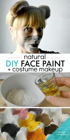 Make Halloween healthy for you and your kids this year with our DIY natural face paint & costume makeup!  It is all-natural and Non-toxic, and easy to make using green beauty ingredients you probably already have on hand (like jojoba & arrowroot powder).   Great for any costume or dress up party, birthday party, picnic, or carnival! Nature Face Painting, Face Paint Costume, Mermaid Face Paint, Beauty Ingredients, Honey Diy, Dress Up Party, Make Halloween, Arrowroot Powder