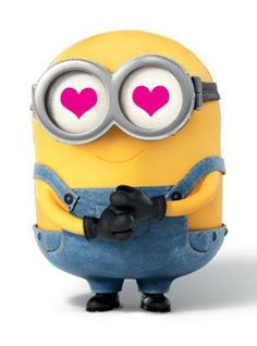 a minion with heart eyes and overalls