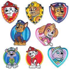 paw patrol iron - on patches set of 6 for girls and boys, 5 different designs