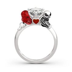 Jeulia Hug Me "Magic of Love" Skull Couple Round Cut Sterling Silver Ring - Jeulia Jewelry Dragon Couple, Jeulia Jewelry, Couple Heart, Halloween Film, Promise Rings For Couples, Gold Skull, Magical Jewelry, Hair Rings, Disney Jewelry