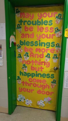 a door decorated with words and pictures on it