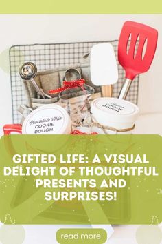 a basket filled with kitchen utensils on top of a table