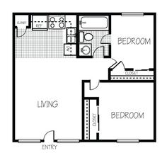 the floor plan for a one bedroom apartment with an attached kitchen and living room area