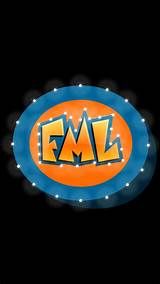 an illuminated sign with the word fml on it in front of a black background