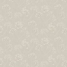 a wallpaper with white flowers and leaves on the side, it is light grey