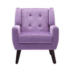 a purple chair sitting on top of a white floor