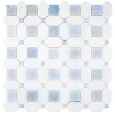 a white and blue mosaic tile pattern