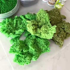 some green stuff sitting on top of a white counter