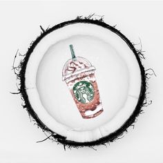 a starbucks drink is in the center of a circle