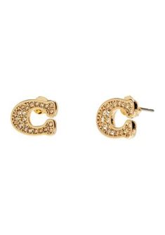 These sophisticated signature sculpted C stud earrings are adorned with sparkly pav crystals and feature hypoallergenic titanium posts, making them perfect for every day. Comes packaged in a signature COACH gift box. | COACH Signature Pav C Stud Earrings Coach Gift, A Signature, Coach Gifts, Fashion Jewelry Earrings, Gold Tone Metal, Every Day, Gold Tones, Gift Box, Fashion Jewelry