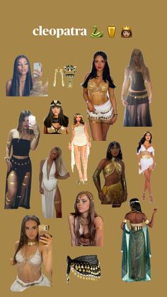 many different pictures of women dressed in costumes and bodysuits, with the caption's name above them