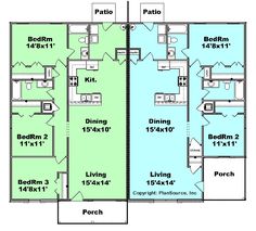 two story house plans with three bedroom and one living room in each floor plan is shown