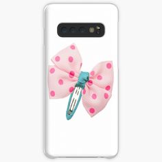 a pink and blue bow with polka dots on it samsung case / skin phone cover