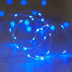 some blue lights that are on a table