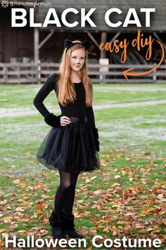 DIY Black Cat Costume - This fabulous Halloween costume is perfect for girls and women who want a pretty costume that's comfortable and looks fantastic. #diycostume #halloweencostume #blackcatcostume #diycostumes #catcostume #blackcat Diy Black Cat Costume, Cat Diy Costume, Cat Girl Costume, Black Cat Halloween Costume, Cat Costume Kids, Black Cat Costume, Cat Costume Diy, Easy Halloween Costumes For Women, Black Cat Costumes