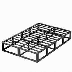 a black metal bed frame on a white background with clippings to the bottom