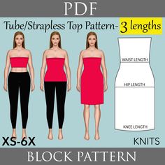 the front and back view of a woman's dress sewing pattern, with measurements for each