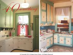 before and after pictures of a kitchen remodel in the same color as shown