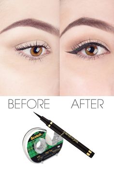 Liquid Eyeliner Tips - Scotch Tape Tips to Perfect Your Liquid Eyeliner - Elle Eyeliner Tape, Dramatic Makeup, Makijaż Smokey Eye, Scotch Tape, Makeup Tricks