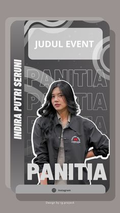 a woman standing in front of a poster with the words panitta on it