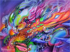 an abstract painting with many colors and shapes