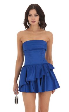 Enid Corset Strapless Dress in Blue | LUCY IN THE SKY Blue Hoco Dress Short, Senior Dresses, Blue Hoco Dress, Royal Blue Dress Short, Cute Hoco Dresses, Dressy Clothes, Rush Outfits, Cute Formal Dresses, Beach Party Dress