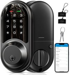 an image of a smart lock with keypad and appliance on the screen