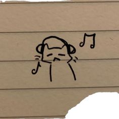 a drawing of a cat with headphones and music notes