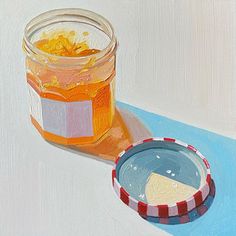 an oil painting of a jar of honey