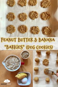 peanut butter and banana cookies are being made with dog biscuits, oatmeal and milk