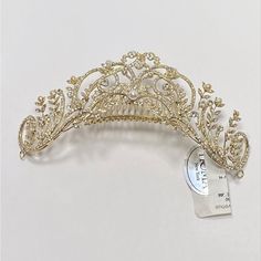 Never Worn With Homa Tag Attached. Crystal And Pearl Embellished Tiara Headpiece. Retail For $550. Measurement: 6.5” Long By 2″ High Comb Measures 2.25” Wide Fairytale Wedding Hair, Gold Bridal Tiara, Bridal Circlet, Tiara Headpieces, Pearl Tiara, Beautiful Tiaras, Gold Tiara, Headpiece Hairstyles, Golden Wedding