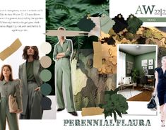 a collage of photos with green and brown tones in the background, including two women standing next to each other