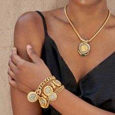 Enzo Gold Coin Statement Necklace | Ben-Amun Jewelry Sun Glasses Trend 2023, Chunky Gold Necklaces, Inexpensive Jewelry, Choker Necklace Designs, Diamond Pendants Designs, Large Pendant Necklace, Big Jewelry, Coin Pendant Necklace, Colored Stone