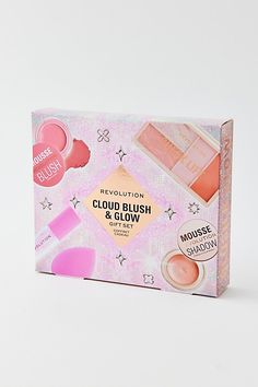 Glow allover with Revolution Beauty’s Cloud Blush & Glow gift set. This giftable makeup set features a lip oil, cheek lift palette, mousse blush, mousse shadow, makeup sponge & brush. Features Revolution Beauty Cloud Blush & Glow Makeup Gift Set Glossy lip oil Cheek Lift Palette Mousse blush Mousse shadow Makeup sponge Makeup brush Perfect for gifting Content + Care Includes lip oil, cheek lift palette, mousse blush, mousse shadow, makeup sponge & brush Imported | Revolution Beauty Cloud Blush & Glow Makeup Gift Set in Pink at Urban Outfitters Cheek Lift, Makeup Gift Sets, Glowing Makeup, Pink Fits, Makeup Gift, Makeup Sponge, Makeup Set, Glossy Lips, Makeup Revolution