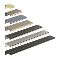 four different types of metal shelves on a white background