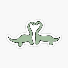 two green dinosaurs facing each other with their necks in the shape of a heart sticker