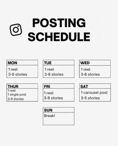 a white poster with the words posting schedule in black and white, on top of it